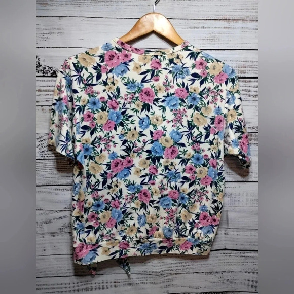 Vicki Wayne Floral Tie Shirt size Large 90's Y2K Flowers Cropped Maximalist - Picture 3 of 6